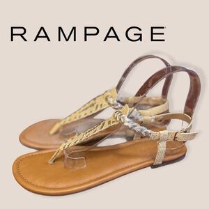 Rampage Silver Cream Woven Thong Sandals 8